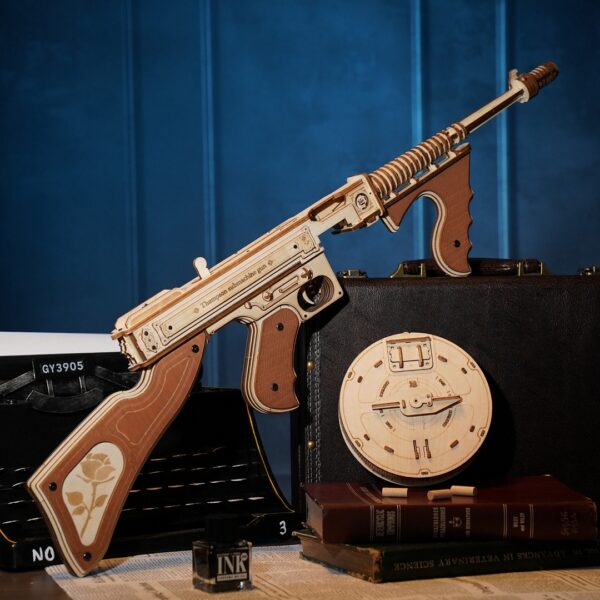 Rokr Thompson Submachine Gun Toy Gift For Boys Wooden Puzzle LQB01 Firing Model - Image 5