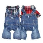 Dog Cat Denim Plaid Jumpsuit Hoodie Pet Puppy Jean Jacket Spring/Autumn Clothes Apparel 4 Colours 1