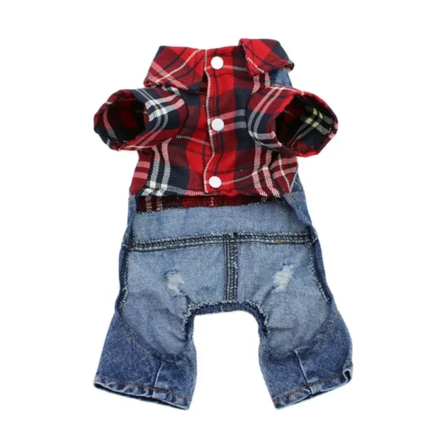 Dog Cat Denim Plaid Jumpsuit Hoodie Pet Puppy Jean Jacket Spring/Autumn Clothes Apparel 4 Colours 3