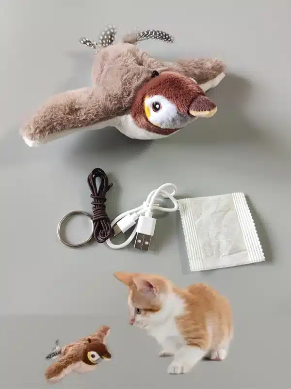 Interactive Cat Toys Rechargeable Chirping Flapping Bird with Catnip Indoor Dogs Cats Touch Activated Squeak Plush Toy for Pet 1