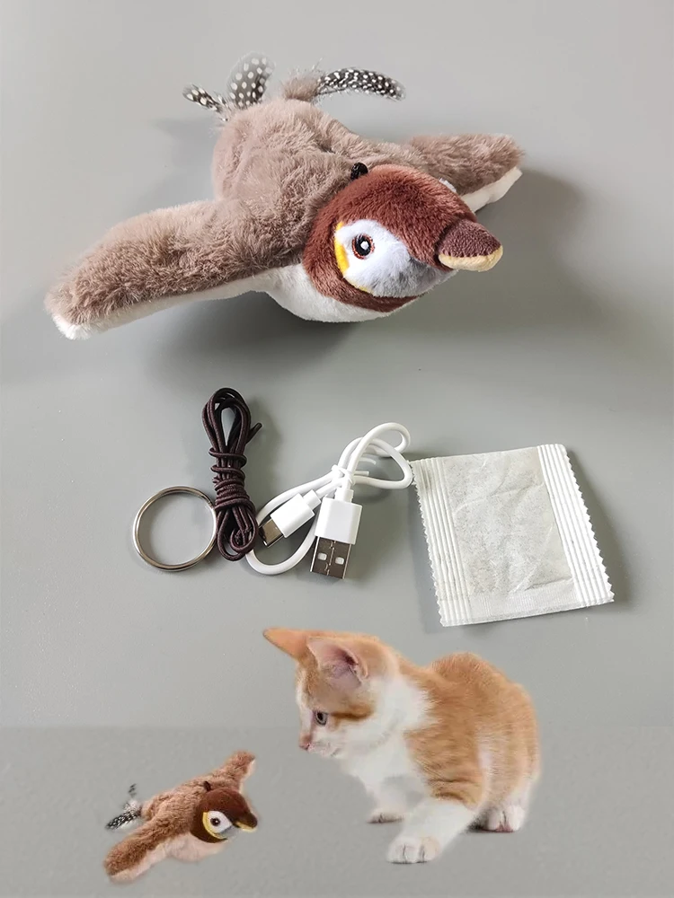 Interactive Cat Toys Rechargeable Chirping Flapping Bird with Catnip Indoor Dogs Cats Touch Activated Squeak Plush Toy for Pet 1