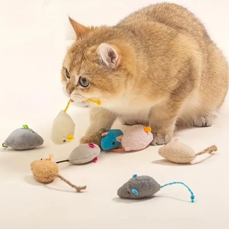 3/7PCS Interactive Plush Rat And Cat Toys With Durable Linen Perfect For Small Breeds Safe For Indoor Play 1