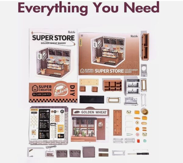 ROBOTIME DIY Miniature Dollhouse Kits Super Bakery Craft Kit For Xmas Gifts DW005B - Image 5