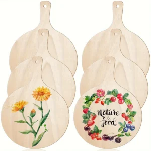6Pcs Wooden Cutting Board Craft with Handle Wooden Chopping Board Unfinished Round Charcuterie Boards Cheese Board for Christmas 1