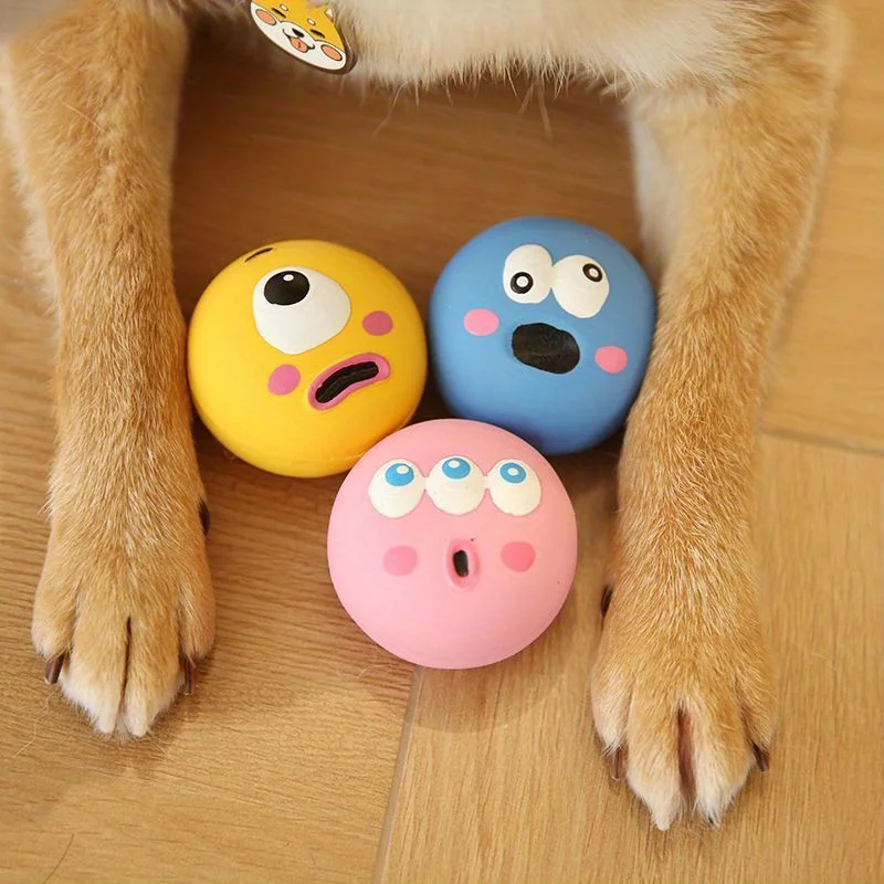 1pc/3pcs/set Dog Sounding Toy With Cute Big Eyeball Design,Pet Durable Latex Chew Interactive Training With Squeaky Dog Toy Ball 1