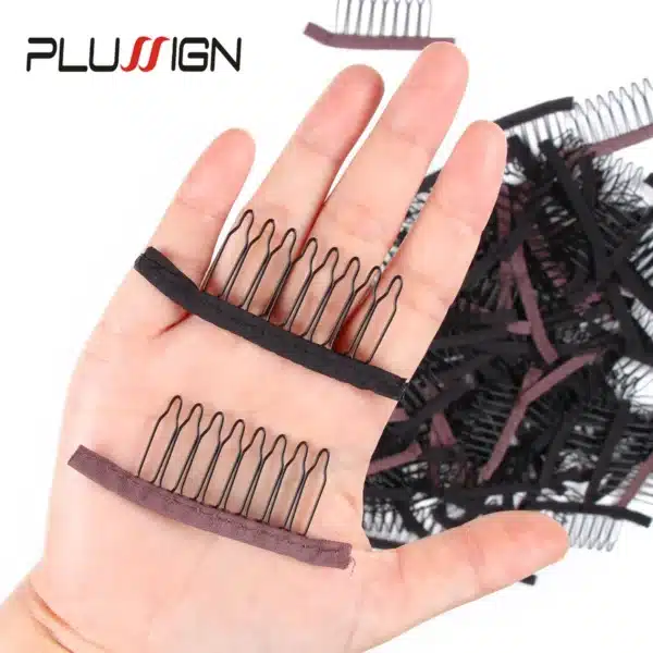 Plussign Top Quality 10pcs Stainless Steel Wig Comb For Making Wigs Lace Wig Cap Tools Hair Foudation 6 Teeth Wig Comb Clip 4