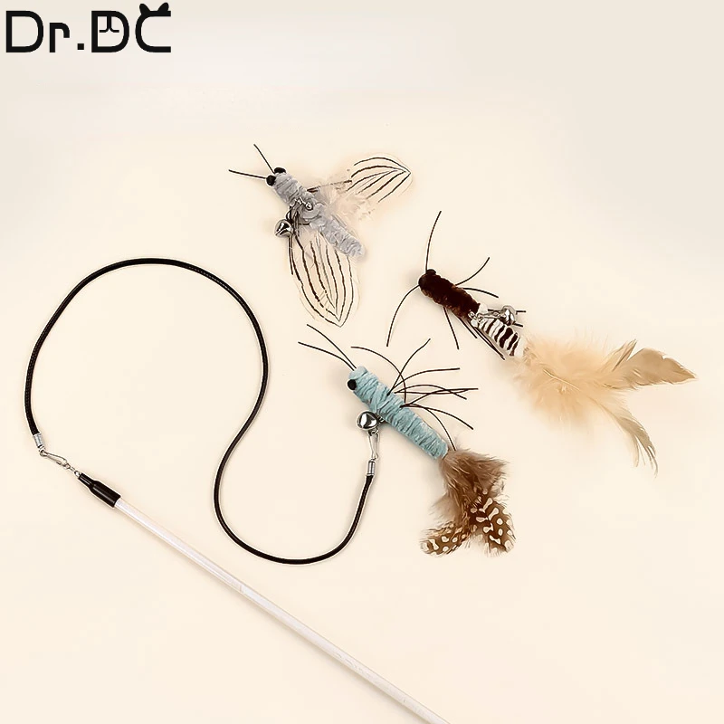 Dr.DC Teasing Cat Stick Head with or without Wire Stick Dragonfly Feather Cat Supplies Interactive Fun Pet Cat Toy Accessories 1