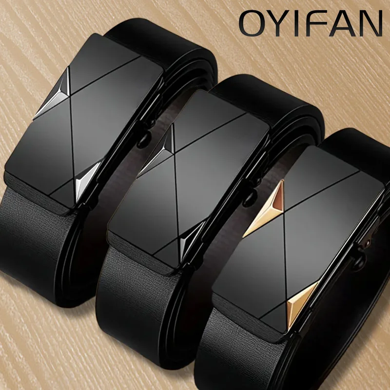 OYIFAN Fashion Men's Belt Men's Genuine Leather Belt Automatic Buckle Ratchet Belt Random Adjustment 1