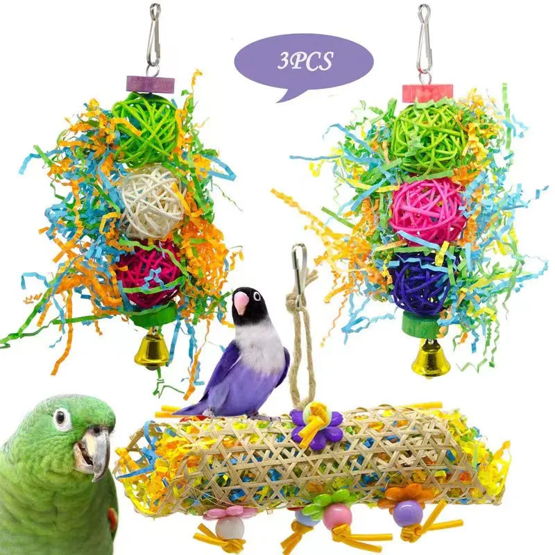 2/3Pcs/lot Bird Parrot Toy Set Colorful Shredder Foraging Assorted Hanging Cage Bird Chewing Rack Toys Pet Parrot Molar Bite Toy 1