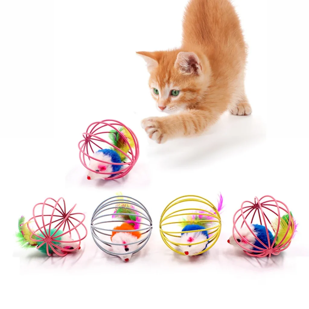 Funny Feather Mice Ball Cage For Kitten Creative Playing Toys Pet Products Play Cat Mouse Toy 1