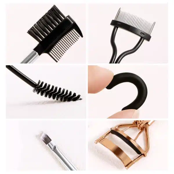 Portable Eyelash Curler with 10 Silicone Pads & 1 Double-ended Spiral Eyelash Brush & 1 Eyelash Steel Comb & 1 Double-ended Eyebrow and Eyelash Comb & 2 Spiral Comb, Stainless Steel Eyelash Curler, Does Not Damage the 5
