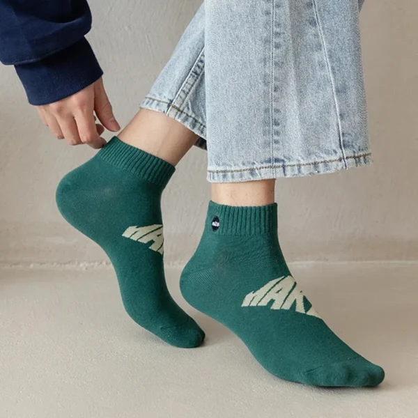 5 Pairs/Set Letter Printed Men Sock Low Cut Ankle Socks for Spring and Summer 4