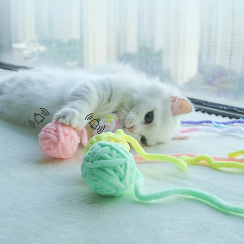 MADDEN Funny Cat Toys Colorful Yarn Balls with Bell Sounding Interactive Chewing Toy for Kitten Stuffed Toy Ball Cat Supplies 1