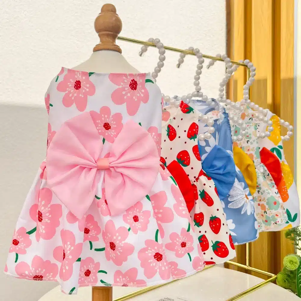 Summer Dog Princess Dress Kitten Pet Skirt Cute Printed Bow Lace Dog Dresses for Small Medium Puppies Poodle Chihuahua Apparel 1