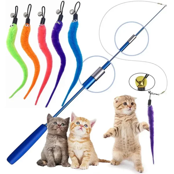 Cat Feather Toy Accessories False Birds Worm Toy with Bell Kitten Cat Toys Interactive Replacement Refill Foam Ball Training 5