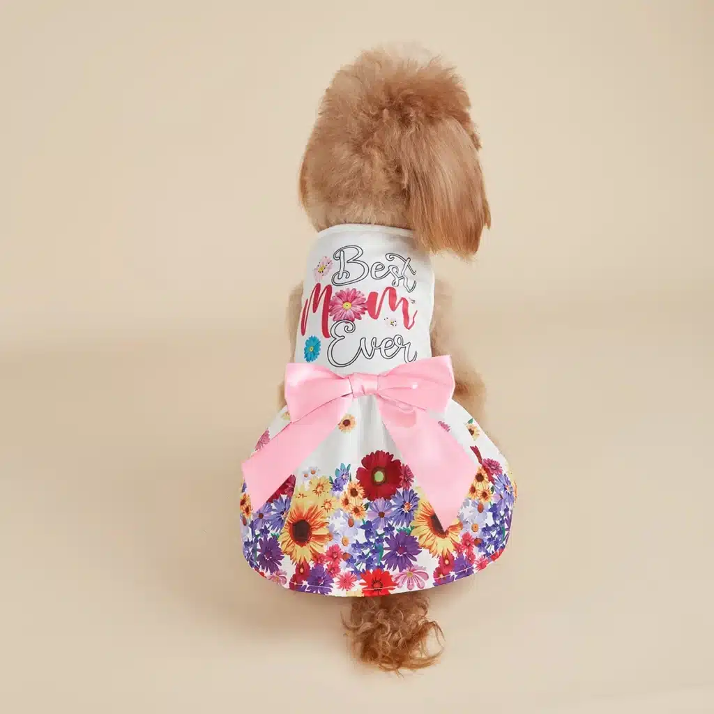 Mother's Day Dog Dress Girl Dog Clothes Best MOM Pet Apparel Doggie Tutu with Tulle Cat Clothing Puppy Dresses Doggy Costume Att 1