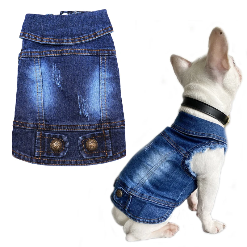 Dog Cat Clothes Jeans Jacket for Small Medium Dogs Beagle Yorkie Chihuahua, Dark Washed Denim Coat Spring Autumn Pet Apparel 1