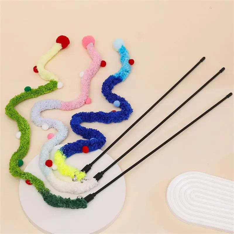 New Cat Toys Rainbow Stripes Funny Cat Stick with Bell Interactive Play Pet Supplies Interactive Cat Toy Caterpillar String 1