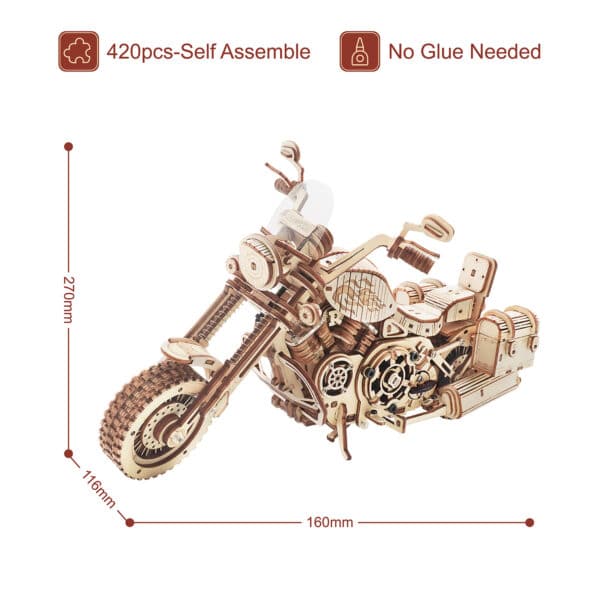 Robotime Rokr Cruiser Motorcycle DIY Wooden Model LK504 - Image 3