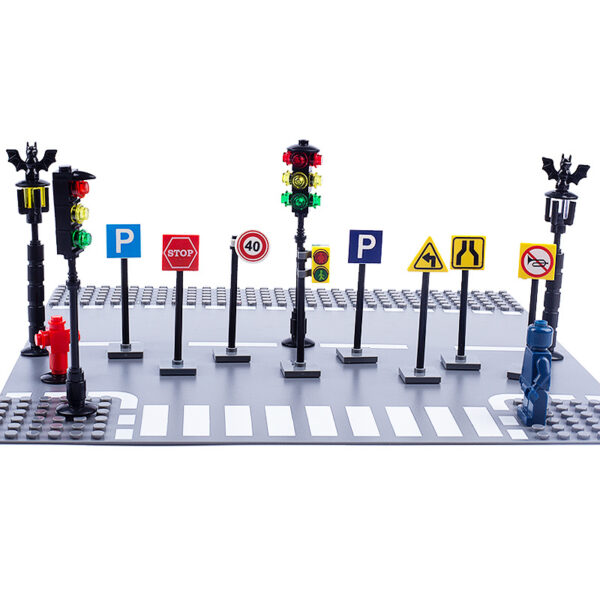 City Street View Traffic Light Signpost Accessories Small Particle Building Block Toys - Image 2