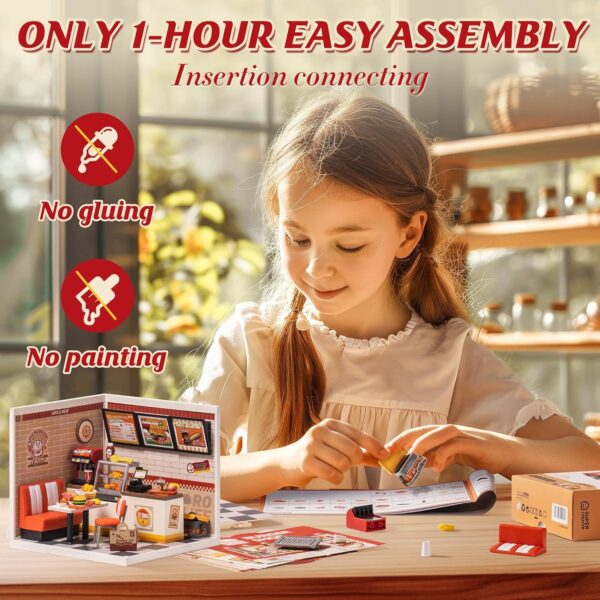 ROBOTIME DIY Miniature Dollhouse Kits Yum Burgers With LED Building Craft DW010 - Image 5