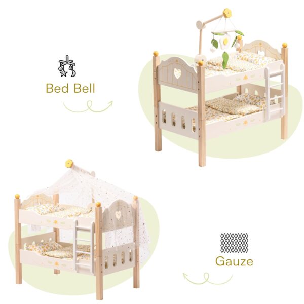 ROBOTIME Doll Bunk Beds Cradle For 18 Inch Dolls, Wooden Baby Doll Beds Cribs Fits American Girls - Image 2