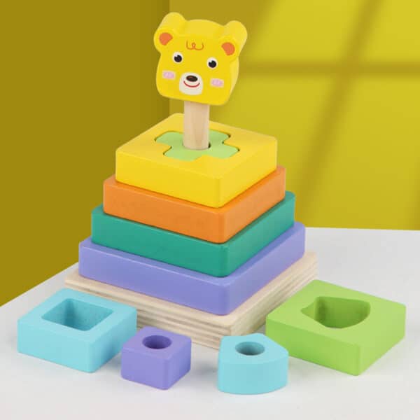 Wooden Double-layer Building Blocks Color Pile Tower Set Column - Image 2
