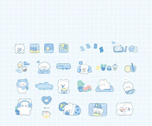 Waxy Ji Blue Continuous Series Cartoon Cute Hand Tent DIY Decorative Stickers - Image 5