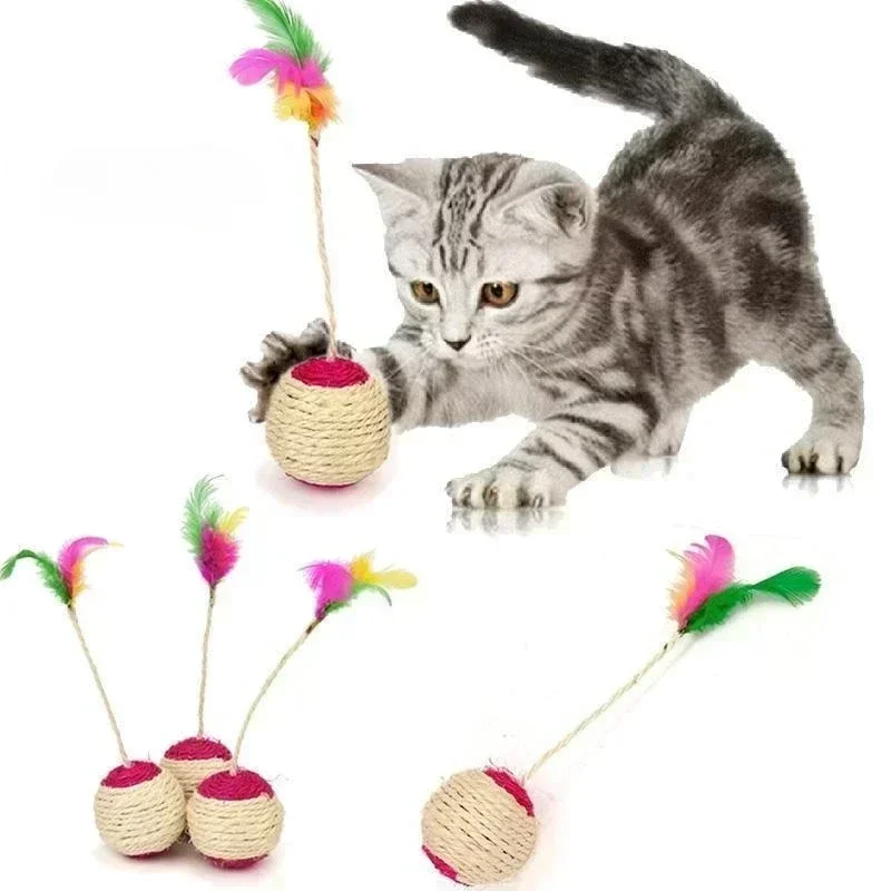 1Pc Cat Toy Sisal Scratching Ball  Pet Cat Supplies Feather Toy  Cat Toys Interactive Training Interactive Toy for Kitten 1