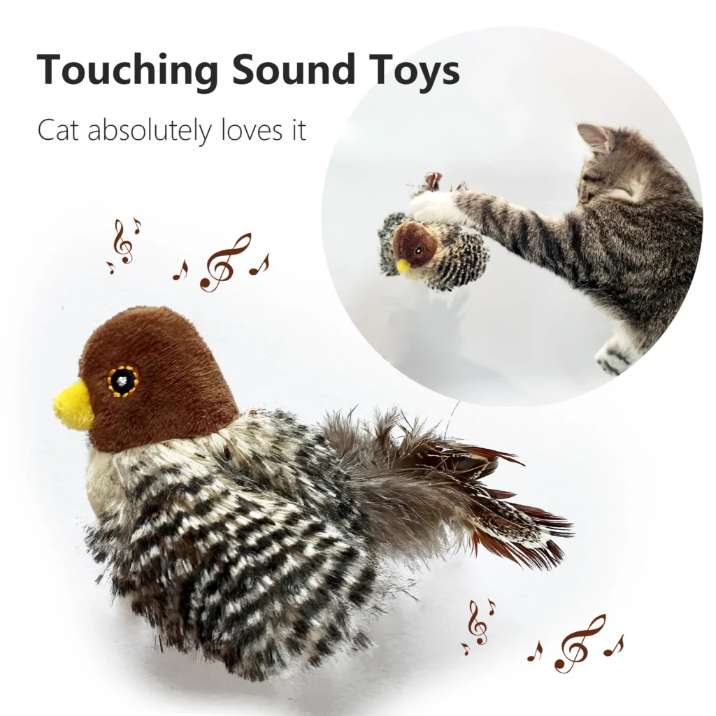 Interactive Cat Toys Electric Squeaky Simulation Bird Plush Cats Pets Teasing Toys with Feather Catnip Kitten Chirping Bird Toys 1