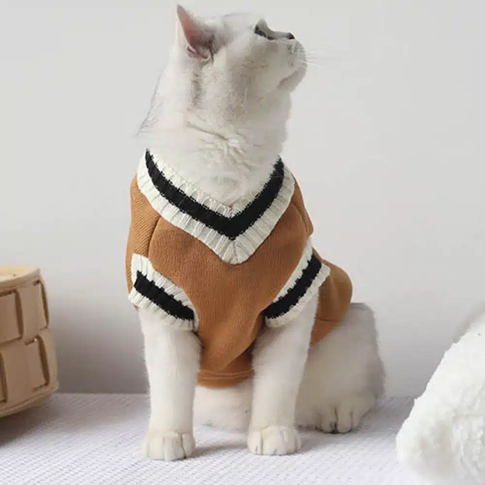 Dog Cat Sweater College Style V-neck Kitten Knitted Vest Shirt Pet Cat Puppy Winter Warm Clothes Knitwear Apparel for Small Dogs 1