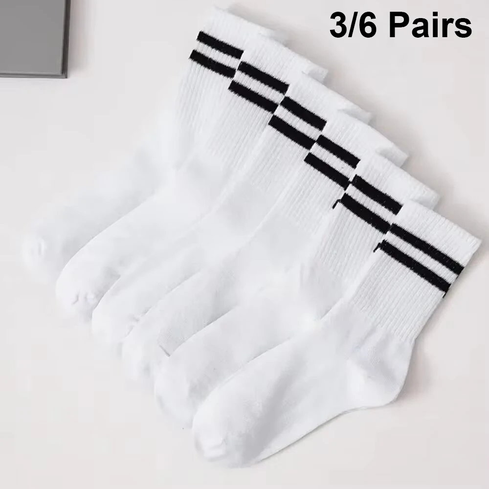 3/6 Pairs  Women Mid-Tube Socks Solid Colour Autumn Winter Breathable Comfortable Sport Sweat Absorbent Man And  Women's Socks 1