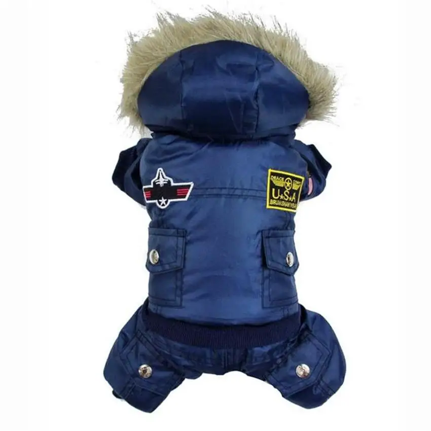 Hooded Jumpsuit Waterproof Small Dog Apparel Airman Fleece Winter Coat Snowsuit Outdoor Dog Cat Parka Jacket Cloth Drop Shipping 1