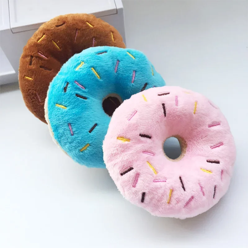 Soft Dog Donuts Plush Pet Dog Toys For Dogs Chew Toy Cute Puppy Squeaker Sound Toys Funny Puppy Small Medium Dog Interactive Toy 1