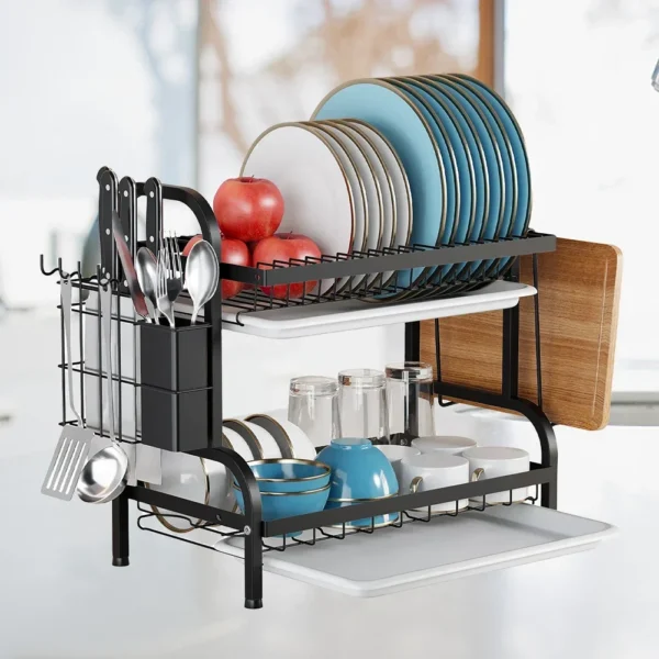 2 Tier Cutting Board Holder With Drainboard Utensil Holder ray Box Basket For Small Kitchen Countertop Dish Rack Organizer 3
