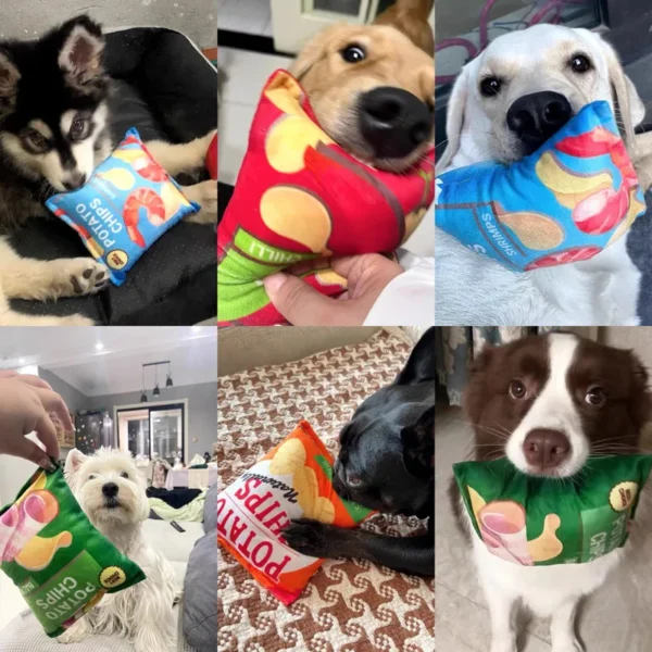 Funny Dog Toys Crisps Plush Filled Pets Squeaky Chew Toy Bite-resistant Sounding Paper Toys For Small Medium Pets Supplies 2