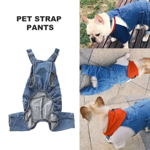 Dog Denim Jumpsuit Fashion Pet Jean Overalls Comfortable Puppy Costumes Pet Pants Apparel for Small Medium Dogs and Cats 2