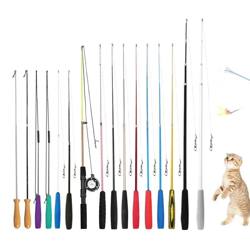 Cat Teaser Wands Three-section Telescopic Fishing Pole Wand Kitten Funny Catcher Teaser Stick Rod Interactive Stick Teaser Toys 1