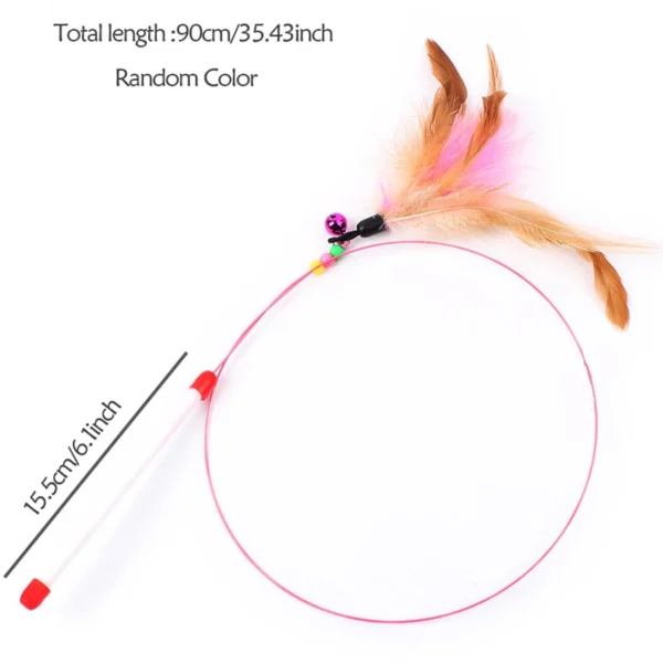 1pc Pet Teaser Cat Toy Steel Wire Feather Interactive Cat Stick Training,Kitten Wand Toys with Beads Bells 2