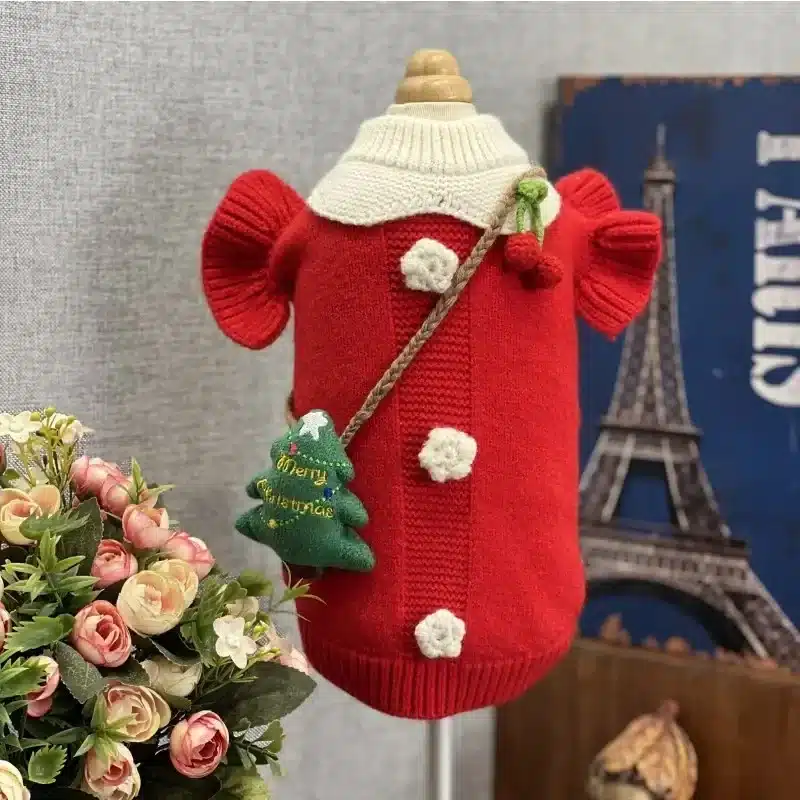 Pet Christmas Sweater Princess Style Skirt Cat Pet Apparel Knitted Dress Flying Sleeves Autumn/Winter Small Medium Dog Sweater 1