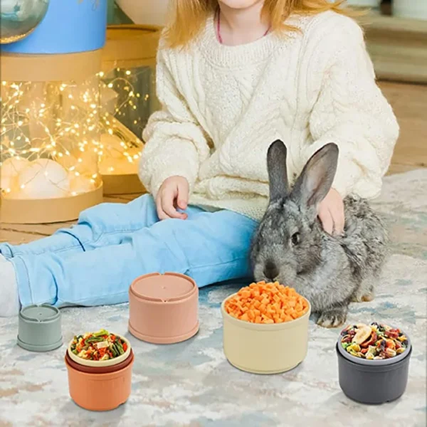 Stacking Cups Toy For Rabbits Multi-Colored Reusable Small Animals Puzzle Toys For Hiding Food Playing Bunny Accessories Pet 2