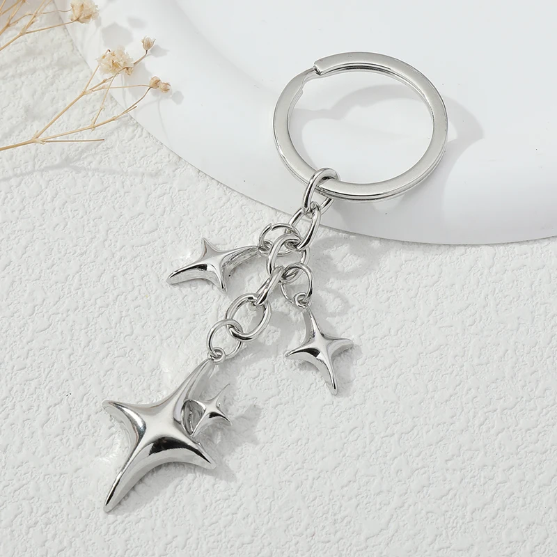 Y2K Keychains Star Moon Metal Key Rings For Women Men Friendship Gift Handbag Decoration Handmade Jewelry 1