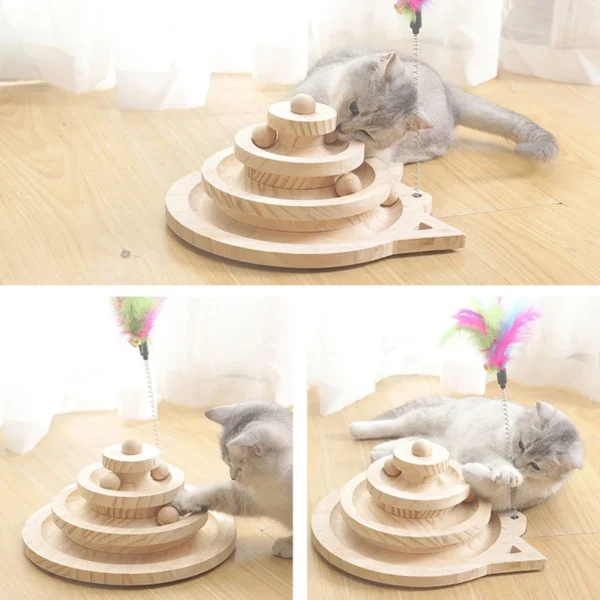 Wooden 2/3 Levels Pet cat Toy Tower Tracks Disc cat Intelligence Amusement Triple Play Disc Cat toys ball Training Toys 4