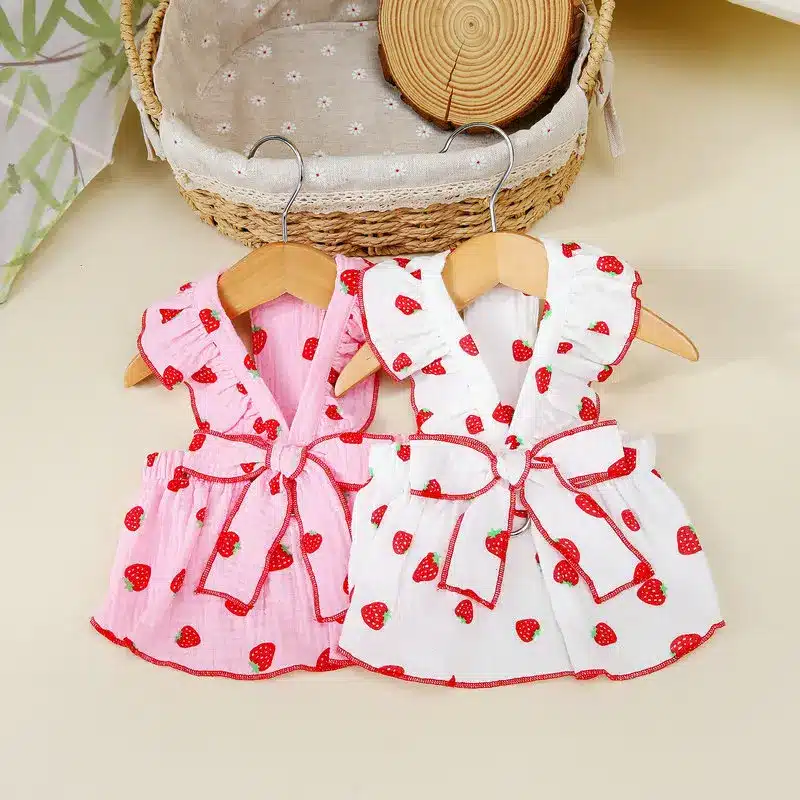 Dog Strawberry Dress Puppy Summer Clothes Luxury Dog Skirt Pet Dog Apparel Bow Dog Suspenders Chihuahua Bichon Girls Dog Costume 1