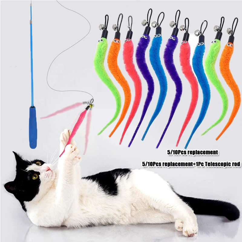 Replace Plush Cat Toy Accessories Worms Replacement Head Funny Cat Stick Pet Toys 5/10/6/11 Pcs 1