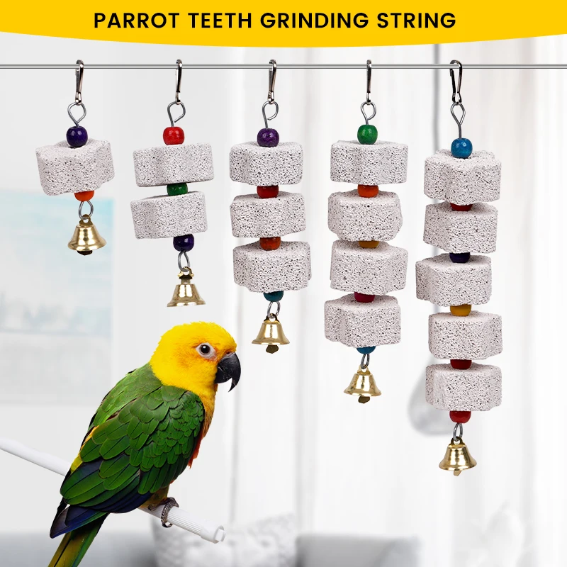 Bird Chewing Toy Parrot Beak Grinding Calcium Stone with Bells Bird Cage Accessories Cage Toys for Rat Hamster Chinchilla Rabbit 1