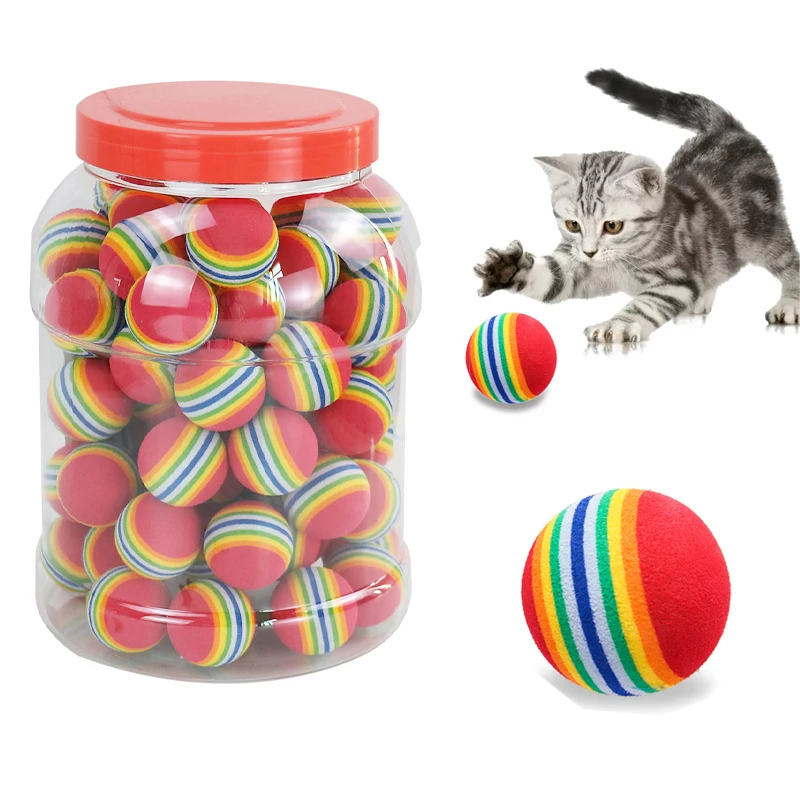 Rainbow EVA Cat Toys Ball Interactive Cat Dog Play Chewing Rattle Scratch EVA Ball Training Balls Pet Toys Supplies 1