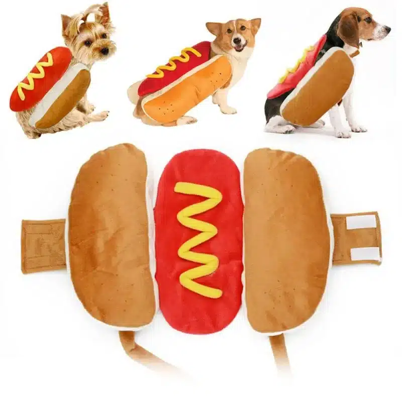 Dog Funny Halloween Costumes Hot Dog Shaped Dachshund Sausage Adjustable Clothes Pet Apparel Dressing Up Cat Party Costume Suit 1