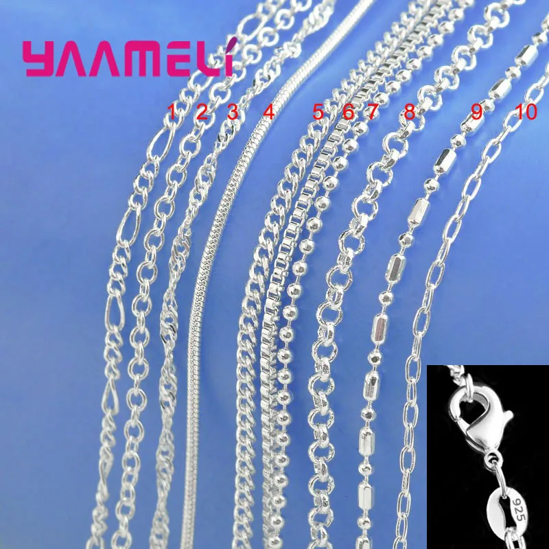 100% Authentic Genuine 925 Sterling Silver Link Chain Necklace with Lobster Clasps fit Men Women Pendant 10 Designs 16-30 Inches 1