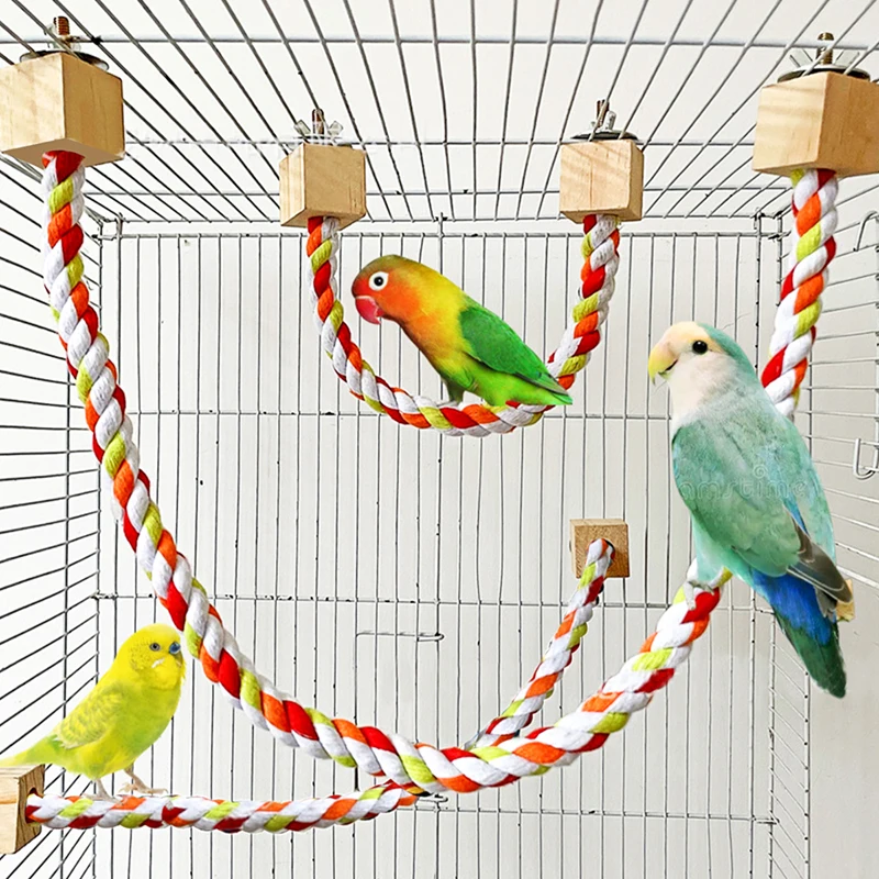 Pet Bird Bite Toys Parrot Color Cotton Rope Toys Elastic Parrot Climbing Toys Sturdy Bird Swing Harness Cage Pet Toy Swing Stand 1